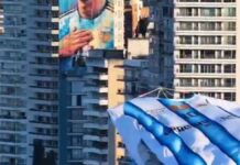 Alta en el cielo: la camiseta gigante de Messi volvió a volar por Rosario para celebrar el Mundial
