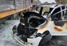 Sunchales: otro choque contra un tren dejó un herido y un auto completamente incendiado